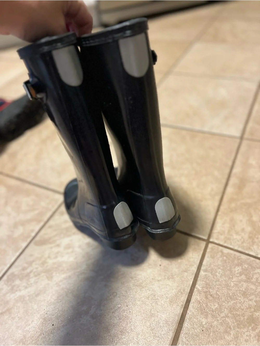 Hunter Black Gloss Mid-Calf Rain Boots with Side Buckle